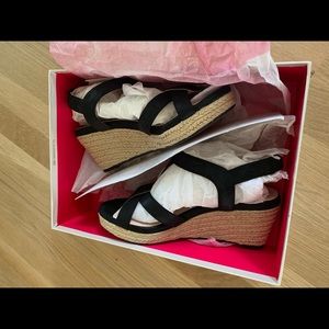 Taryn Rose Black Satin strap Wedge Sandals